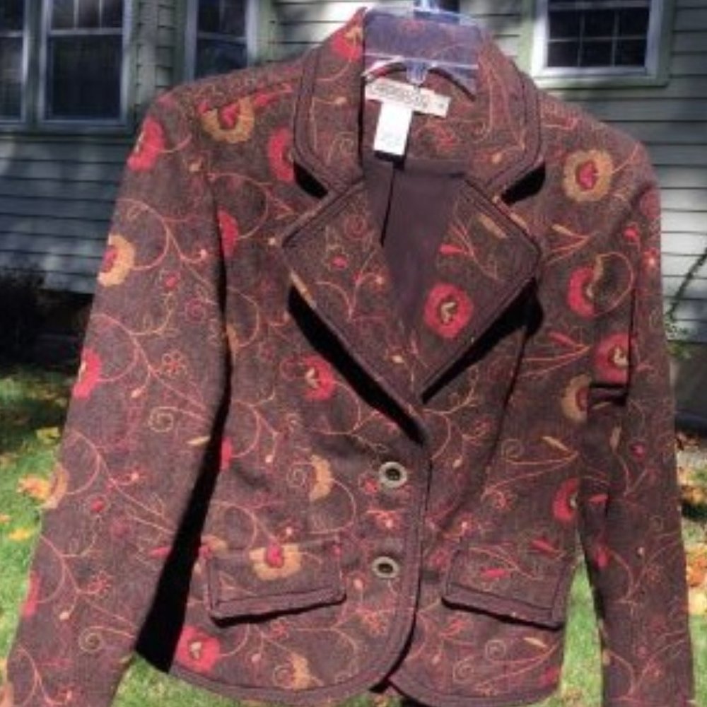 Canvasbacks Wool Flowery Embroidered Brown Jacket